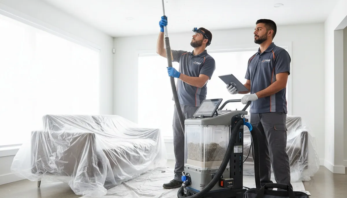 Technician cleaning air ducts for residential HVAC system in New York, NY by Five Star Cooling
