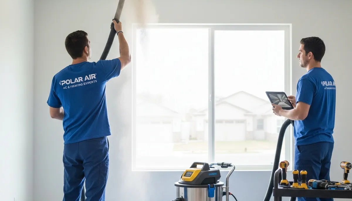 Technician cleaning air ducts in New York, NY home for Five Star Cooling HVAC service