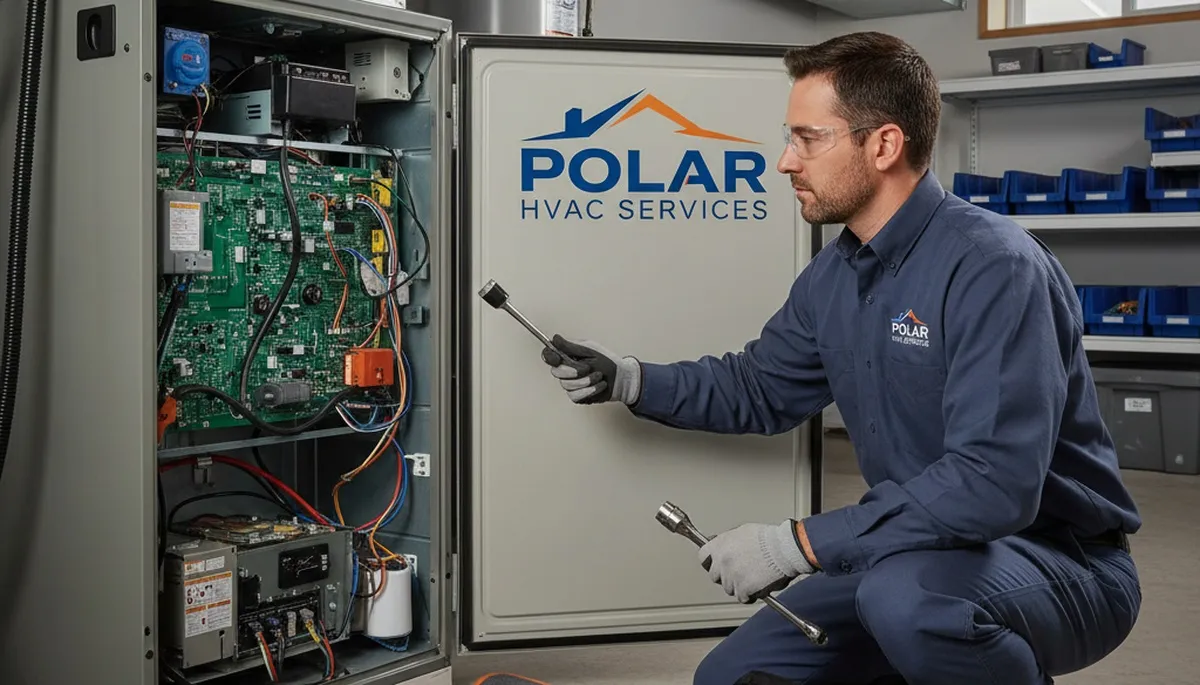 Technician performing furnace repair in New York, NY home for Five Star Cooling heating service